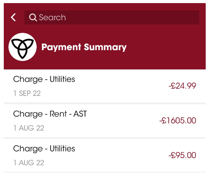 An example of how your utilities payments are displayed in your resident app